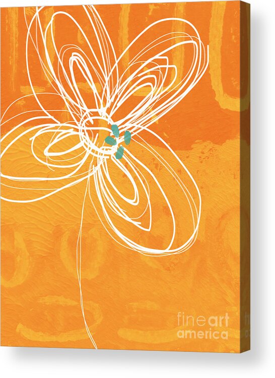Flower Acrylic Print featuring the painting White Flower on Orange by Linda Woods