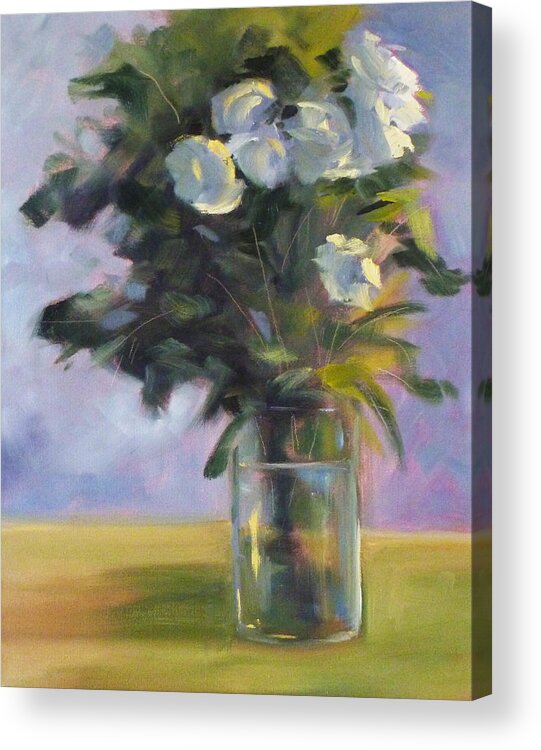 White Acrylic Print featuring the painting White Roses by Nancy Merkle