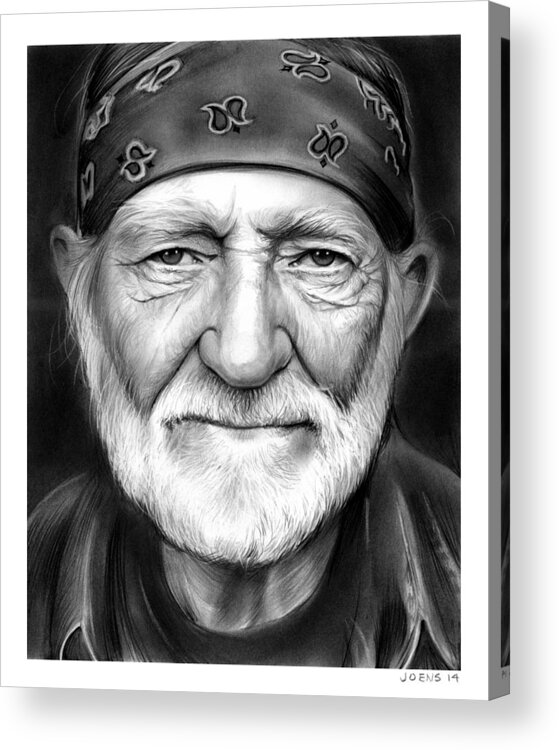 Singer Acrylic Print featuring the drawing Willie Nelson by Greg Joens