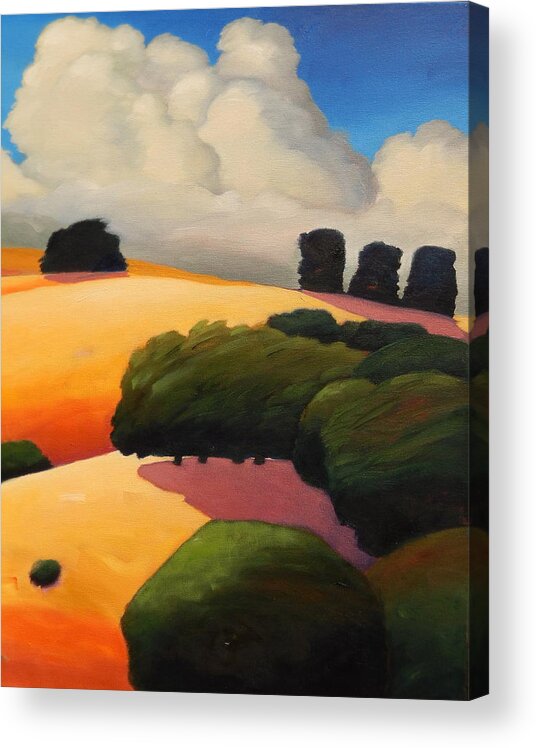 Clouds Acrylic Print featuring the painting Windy Hill Triptych Revisit panel three by Gary Coleman