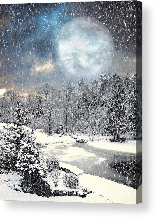 Winter Picture Acrylic Print featuring the photograph Winter Mystic Night by Gwen Gibson