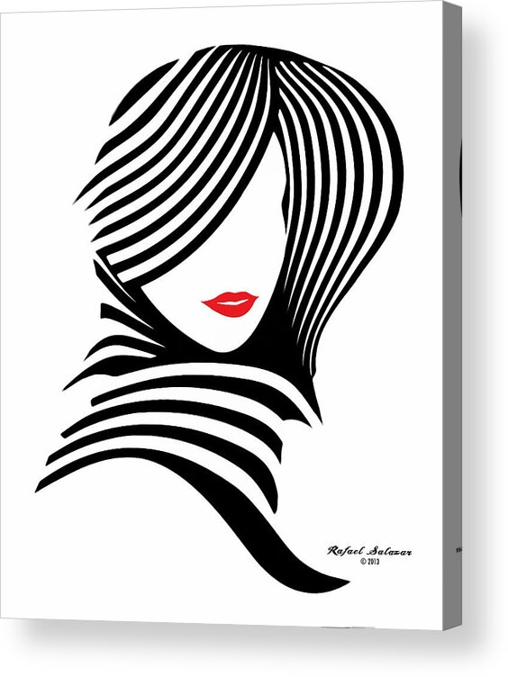 Black And White Acrylic Print featuring the digital art Woman Chic in Black and White by Rafael Salazar