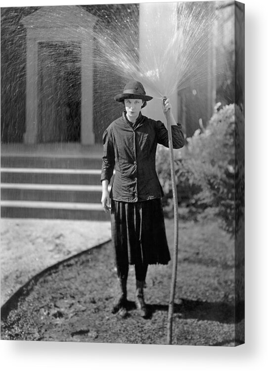 1925 Acrylic Print featuring the photograph Woman Hoses Herself by Underwood Archives