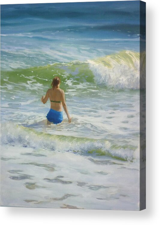 Woman Acrylic Print featuring the painting Woman in the waves by Ellen Paull