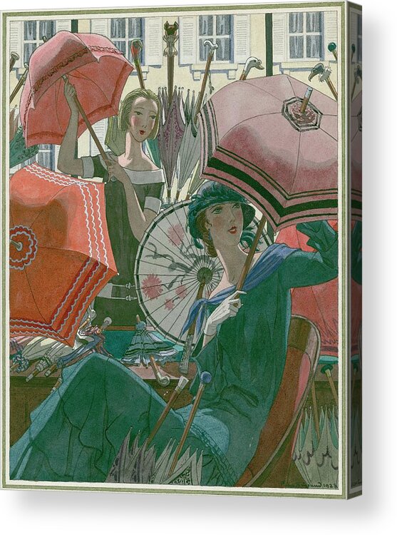 Fashion Acrylic Print featuring the digital art Women With Parasols by Pierre Brissaud