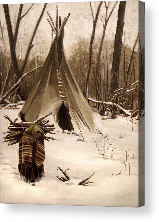 Native American Acrylic Print featuring the painting Wood Gatherer by Nancy Griswold
