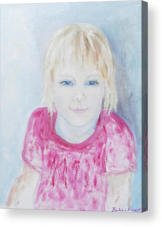 Young Girl In Red Dress Acrylic Print featuring the painting Young blue-eyed girl by Barbara Anna Knauf