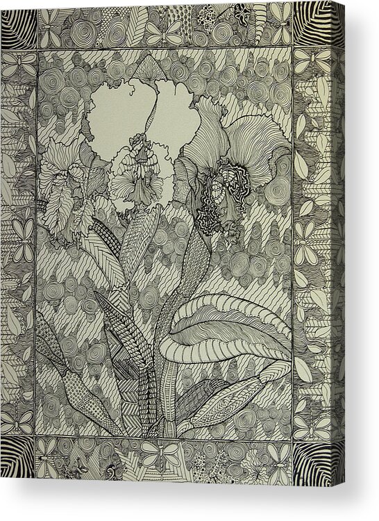 Pen Acrylic Print featuring the drawing Zen Orchids by Terry Holliday