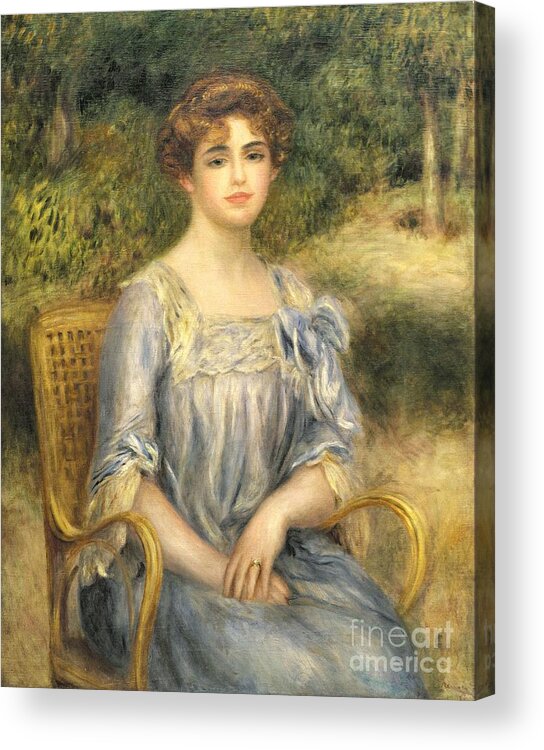 Nee Suzanne Adler; Female; Seated; Bun; Outside; Wicker Chair; Portrait Acrylic Print featuring the painting Madame Gaston Bernheim de Villers by Pierre Auguste Renoir