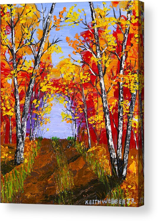 Birch Tree Painting Acrylic Print featuring the painting White Birch Tree Abstract Painting In Autumn #1 by Keith Webber Jr