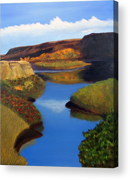 Winding Rivers Acrylic Print featuring the painting Badlands River by Janet Greer Sammons