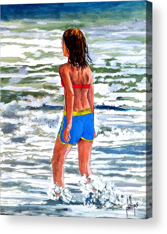 Surf Acrylic Print featuring the painting Beach Baby by Jim Phillips