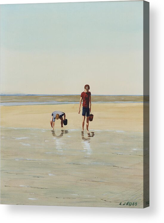 Seascape Acrylic Print featuring the painting Boys Clamming by Anthony Ross