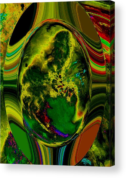 Abstract Acrylic Print featuring the digital art Cosmic Egg - Emerald by Colleen Cannon