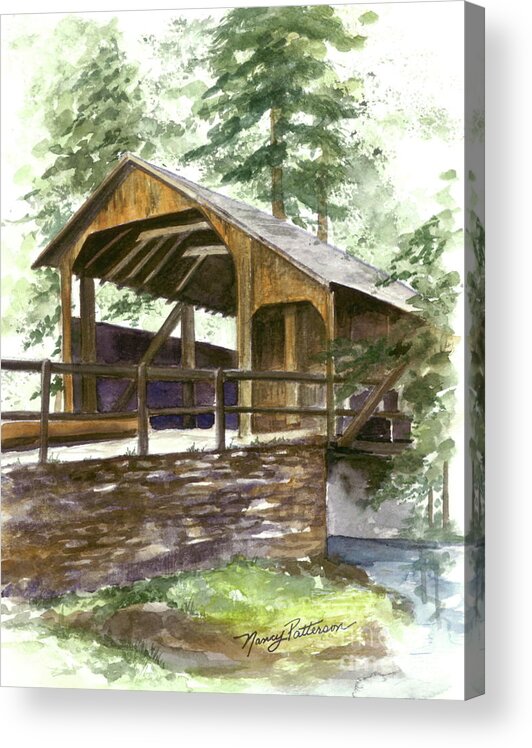 Covered Bridge Acrylic Print featuring the painting Covered Bridge at Knoebels by Nancy Patterson