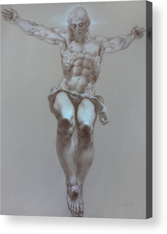 Symbolism Acrylic Print featuring the drawing Crucifixion by Valeriy Mavlo