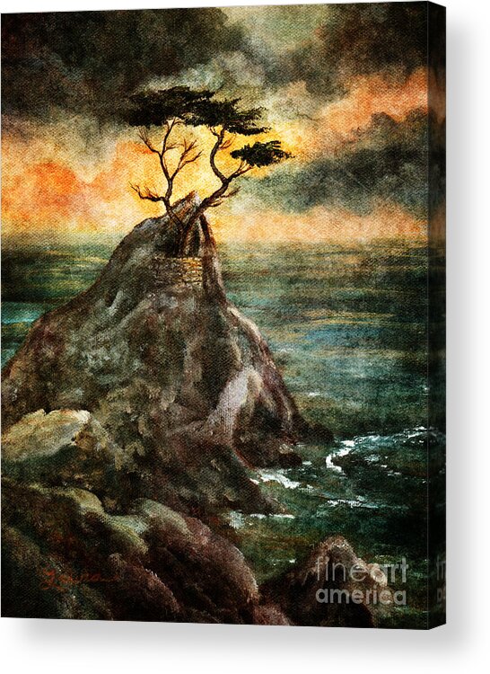 Grunge Acrylic Print featuring the digital art Cypress Tree in Storm by Laura Iverson