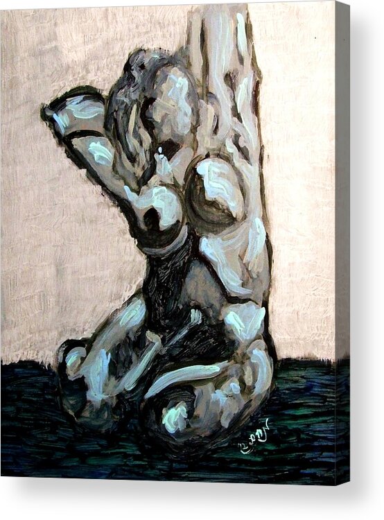 Expressionistic Acrylic Print featuring the painting Emerald Green and Blue Expressionist Nude Female Figure Painting Filled with Emotion and Movement by MendyZ M Zimmerman