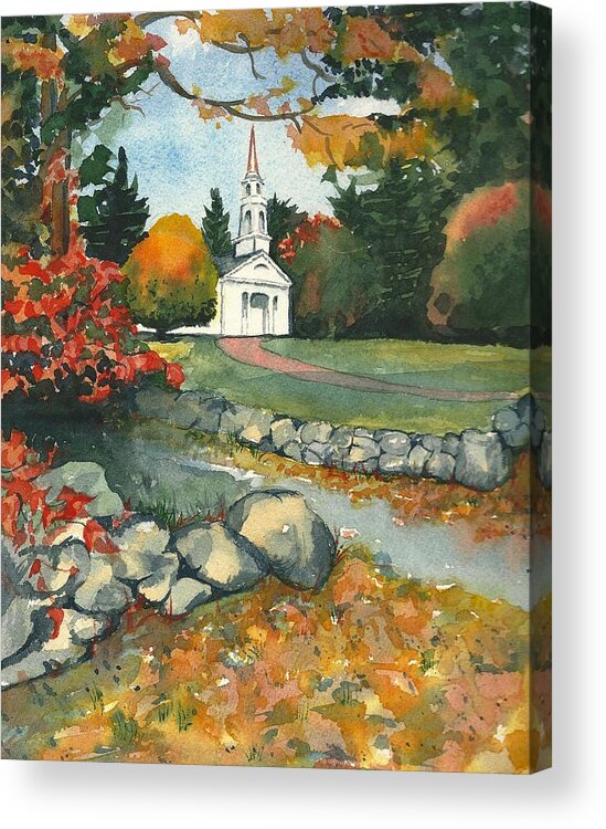 Landscape Acrylic Print featuring the painting Fall at Martha-Mary Chapel - Sudbury by Lynn Babineau