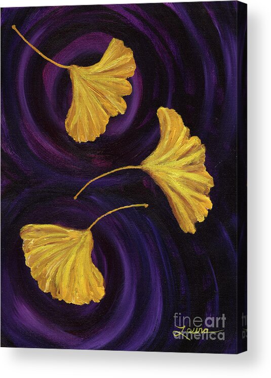 Japanese Acrylic Print featuring the painting Ginkgo Leaves in Swirling Water by Laura Iverson