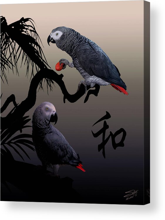 Parrot Acrylic Print featuring the painting Grey Parrot Harmony by M Spadecaller