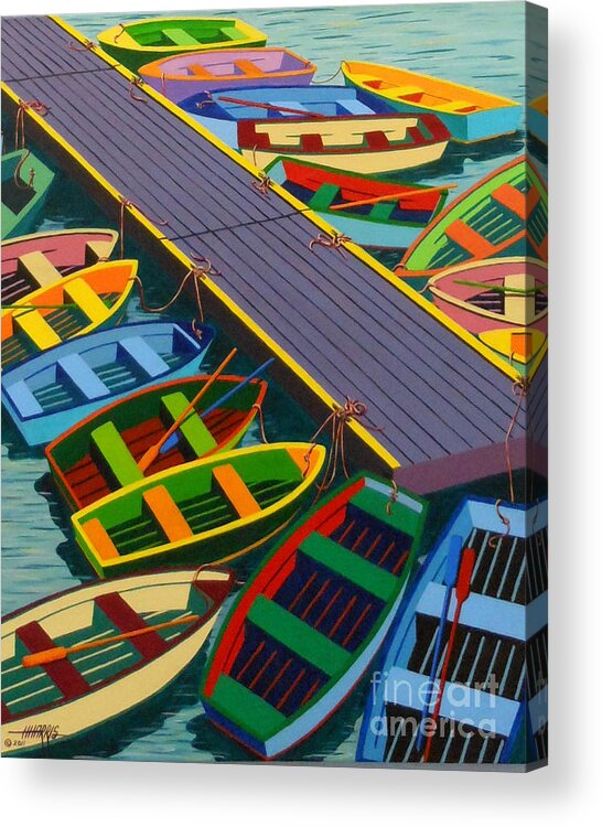 Seasca[e. Boats Acrylic Print featuring the painting Harbor Harmony by Hugh Harris