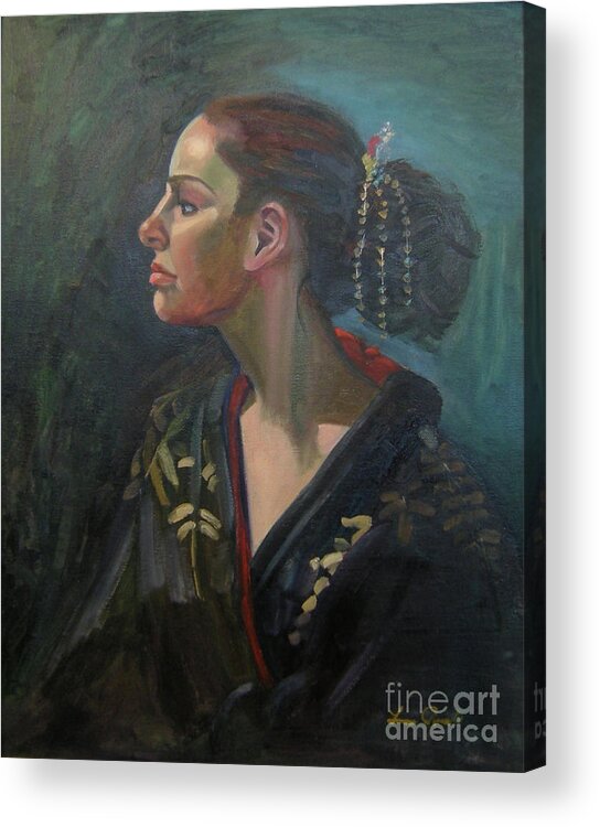 Figure Art Acrylic Print featuring the painting Her Kimono by Lilibeth Andre