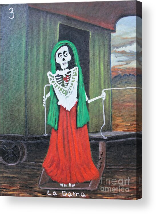 Loteria Acrylic Print featuring the painting La Dama by Sonia Flores Ruiz