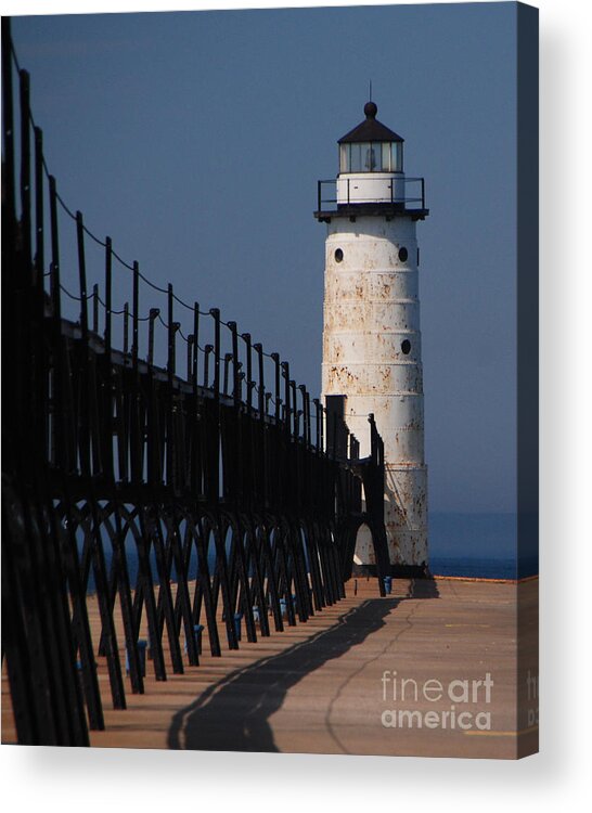 Lighthouse Acrylic Print featuring the photograph Manistee Harbor Lighthouse and Cat Walk by Grace Grogan