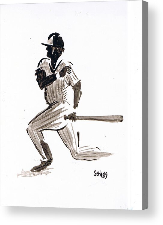 Mlb Base Hit Acrylic Print featuring the drawing MLB Base Hit by Seth Weaver