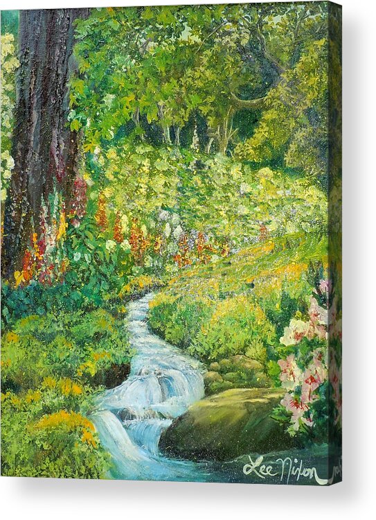 Landscape Acrylic Print featuring the painting Nixon's Landscape With Colorful Blossoms by Lee Nixon
