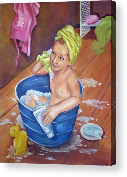 Portrait Acrylic Print featuring the painting Old Timey Bath by Carole Powell