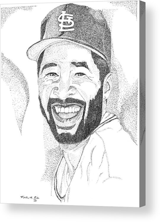 This Image Of Ozzie Smith Took Over 10 Hours To Complete And Has Over 80 Acrylic Print featuring the drawing Ozzie Smith by Marty Rice