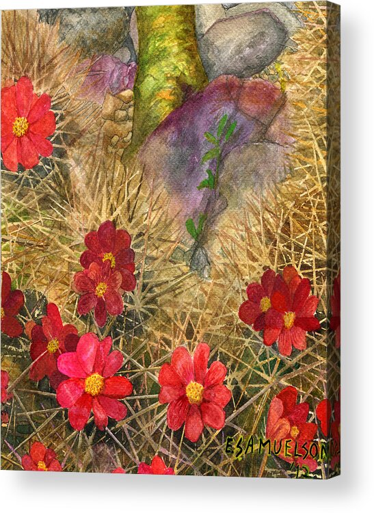 Hedge Hog Cactus In Bloom Acrylic Print featuring the painting Palo Verde 'mong the Hedgehogs by Eric Samuelson