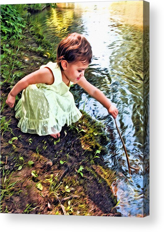 Mixed Media. Mixed Media Kids Photography. Mixed Media Children. Children Photography. Little Girls Playing. Little Girl Playing In Water. Girl Baby. Girl Baby Playing. Girls Yellow Dress. Baby In Yellow Dress. River Girl By River. Girl . Boy. Playing. Ball. Stick. Ducks. Fish. Digtal Photography. Digtal Painting. Photo Painting. Wall Art. Gallery Art. Fine Art Greeting Cards. Little Baby Greeting Cards. Little Girl Greetng Cards. Acrylic Print featuring the digital art Play Time by James Steele