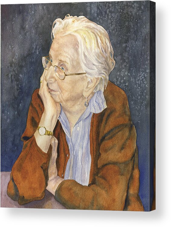 Old Woman Art Acrylic Print featuring the painting Priscilla My Mother by Anne Gifford