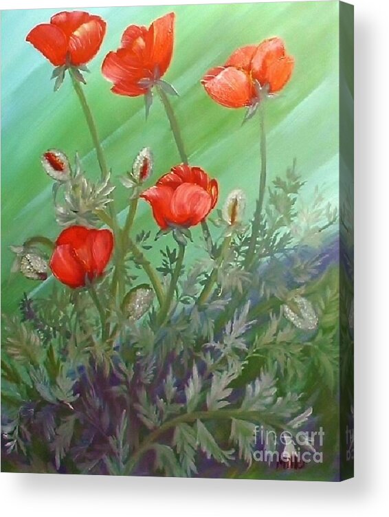 Red Acrylic Print featuring the painting Red Poppys by Peggy Miller