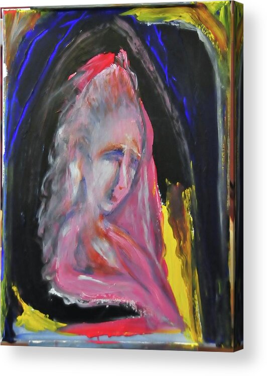 Woman Acrylic Print featuring the painting She Thinks of Him by Kicking Bear Productions