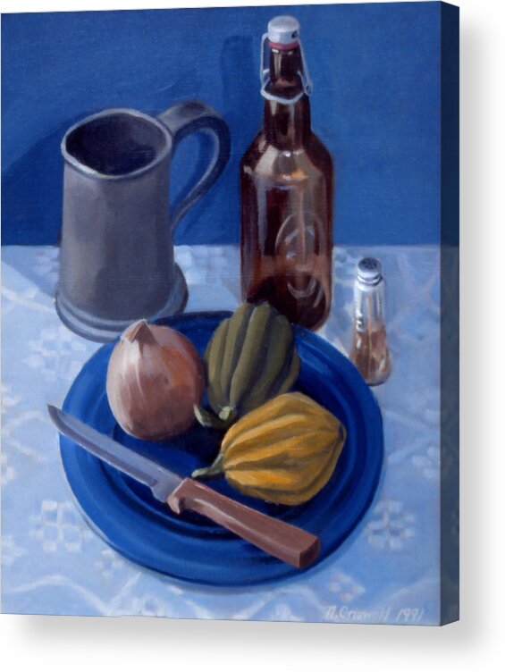 Still Life Acrylic Print featuring the painting Still Life with Onion 1991 by Nancy Griswold