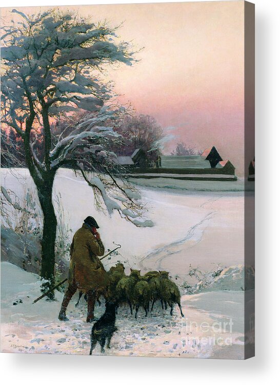 Winter Acrylic Print featuring the painting The Shepherd by EF Brewtnall