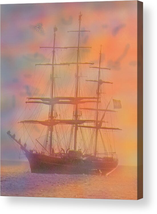 Ship Acrylic Print featuring the photograph Three Master At Sunset by Ian MacDonald