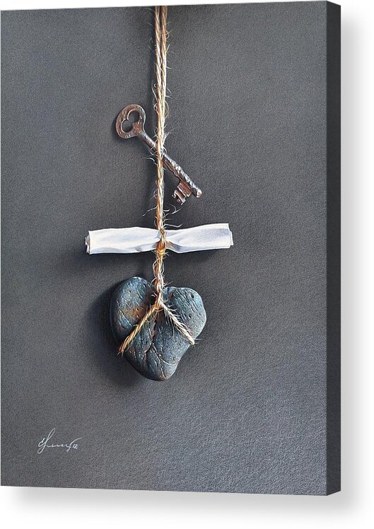 Heart Acrylic Print featuring the drawing Trompe Loeil - Intimate Note by Elena Kolotusha