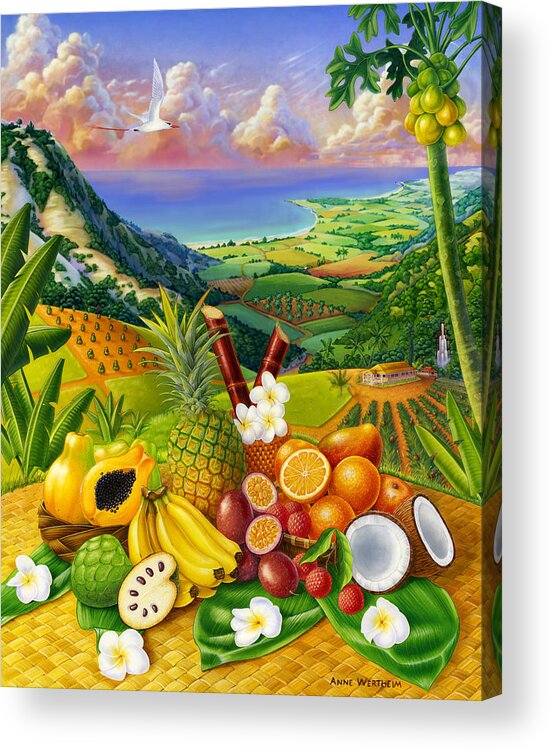 Tropical Fruit Acrylic Print featuring the mixed media Tropical Fruit Medley by Anne Wertheim