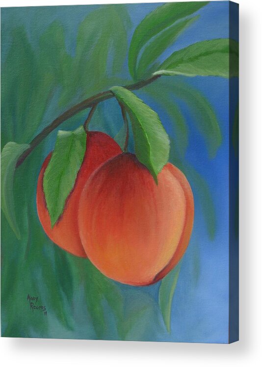 Peach Acrylic Print featuring the painting Two Peaches by Mary Rogers