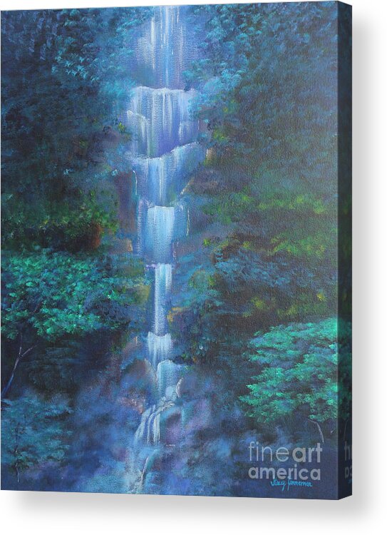 Waterfall Acrylic Print featuring the painting Waterfall Symphony by Stacey Zimmerman