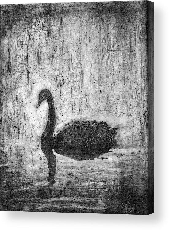 Swan Acrylic Print featuring the mixed media Black Swan by Roseanne Jones