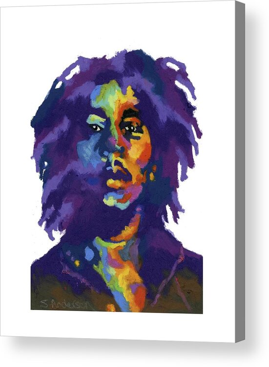 Bob Marley Acrylic Print featuring the painting Bob Marley-for t-shirt by Stephen Anderson