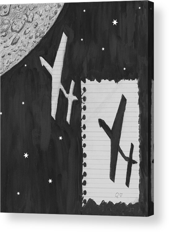 Paper Acrylic Print featuring the drawing Fly Me to the Moon #1 by Quwatha Valentine