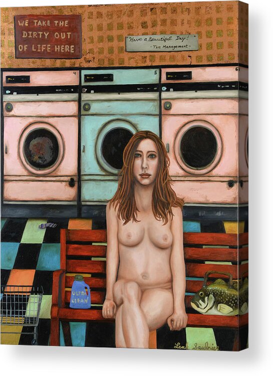 Nude Acrylic Print featuring the painting Laundry Day 8 #2 by Leah Saulnier The Painting Maniac
