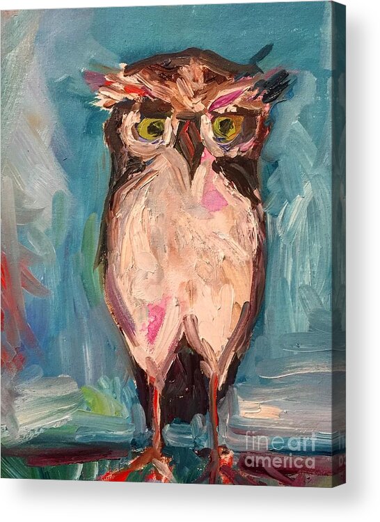 Character Owl Acrylic Print featuring the painting Owl #1 by Karen Ahuja